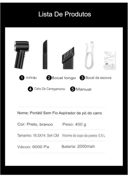 Mini Aspirador Recarregável USB – Remove Pelos de Pets do Sofá, Carro e Cantos