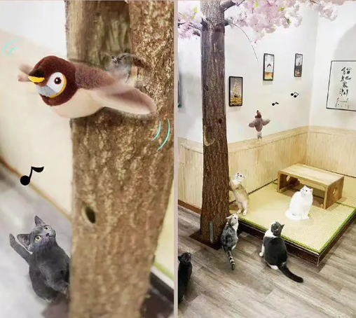 Brinquedo Interativo para Gatos em Formato de Pássaro com Sons e Movimento