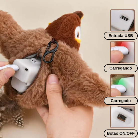 Brinquedo Interativo para Gatos em Formato de Pássaro com Sons e Movimento