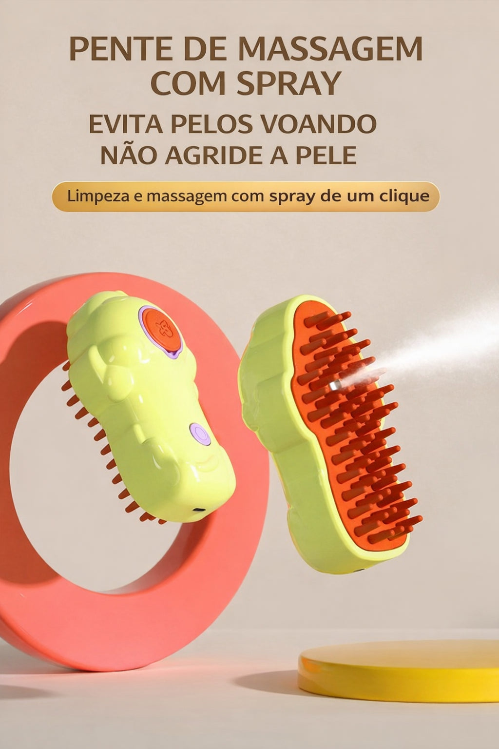 Escova de Limpeza 3 em 1 para Gatos com Spray Integrado Recarregável