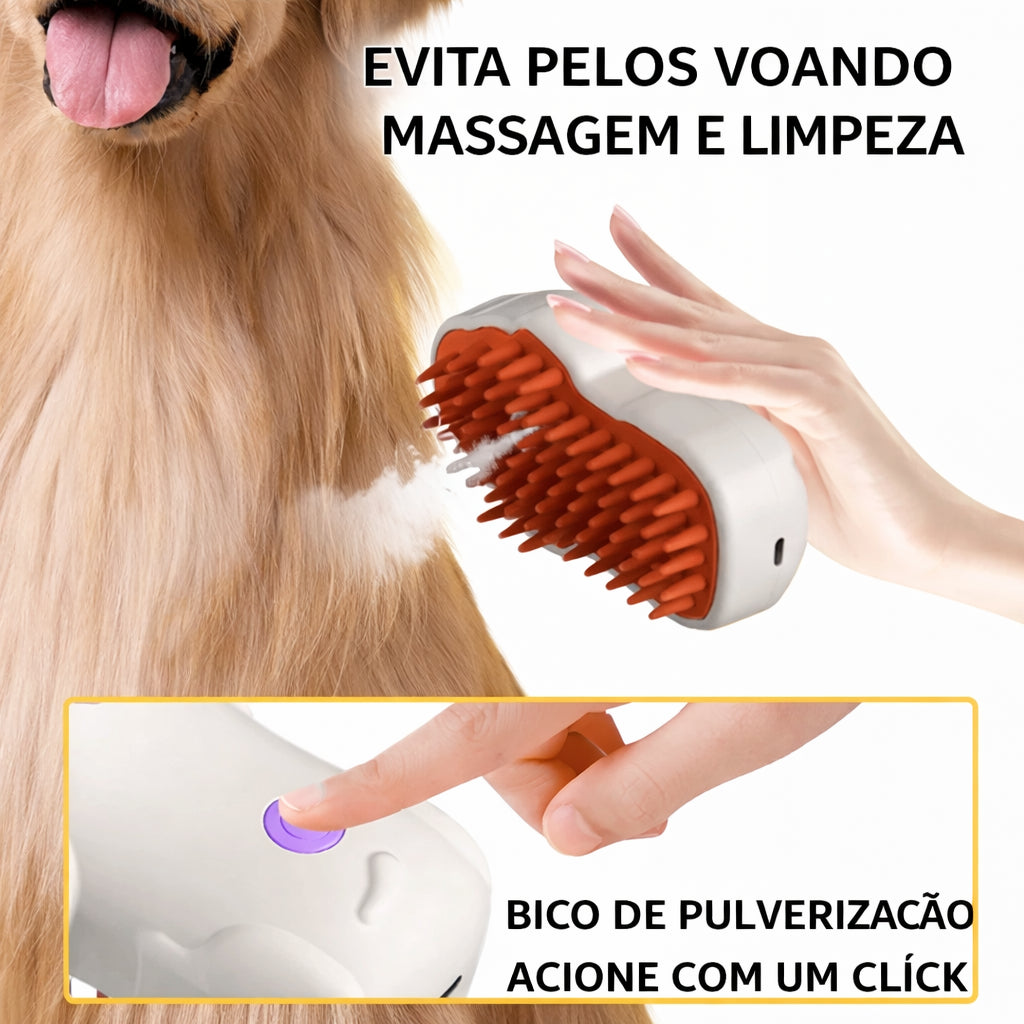 Escova de Limpeza 3 em 1 para Gatos com Spray Integrado Recarregável