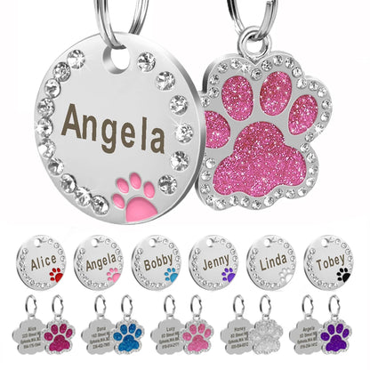 Plaquinha de Identificação Personalizada para Cães e Gatos com Strass