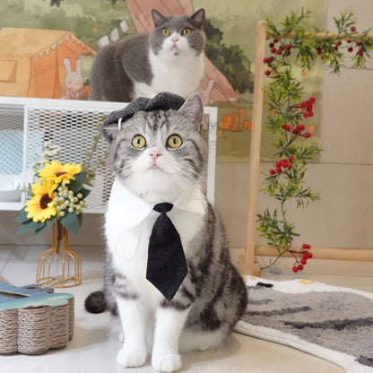 Fantasia de Gangster Elegante para Pet – Chapéu e Gravata para Gatos e Cães